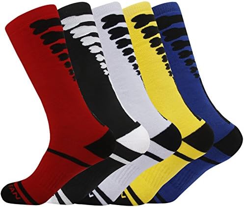 Looseplus Unisex Adult Cushion Sports Socks Dri-fit Compression Basketball Football Team Socks 2/5 Pairs (All Colors 4 Pair)