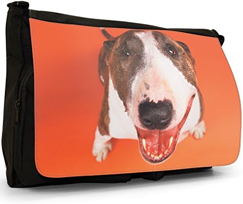 Bull Terrier Dog Looking Up Black Large Messenger School Bag
