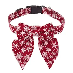 Christmas Dog Collar with Bow, Adjustable Cotton Red Bowtie Dog Christmas Collars for Small Medium Large Dogs Pets (Medium, Red)