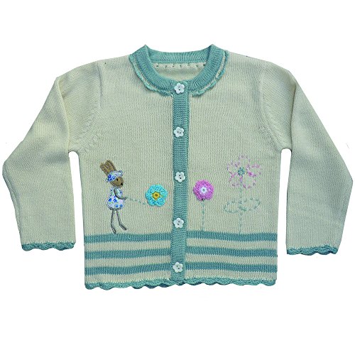 Powell Craft Rabbit Embroidered Cardigan. 100% Cotton 0-2 Years. (6-12 months)