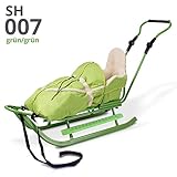 Belastbar bis 120 kg Unbekannt Schlitten Rodelschlitten Babyschlitten mit Rückenlehne, Fußsack und Schiebestange (grün)