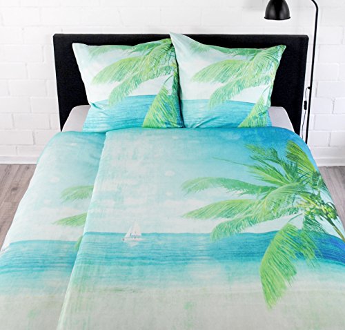 Satinbettwäsche 135×200 cm 100% Baumwolle Design „Palm Beach“ - 3