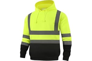 HYCOPROT Sweatshirt med hög synlighet reflekterande säkerhetshuvtröja lätt hög kvalitet arbetsjacka fickor dragsko säkerhetsr