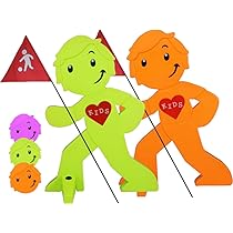 StreetBuddy - Waarschuwingsfiguur met vlag, reflecterende waarschuwingsstandaard voor kinderveiligheid - Let op langzaam rijden - bord automobilisten waarschuwing (oranje