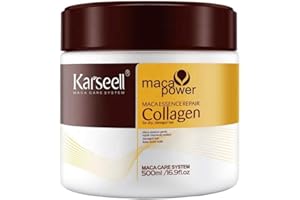 Karseell MACA CARE SYSTEM Mascarilla Colágeno Pelo Tratamiento Capilar Reparación Cabello Seco y Dañado Hidratación Intensa Colágeno Aceite Argán Antifrizz Protección U.V. Todo Tipo de Cabello 500ml