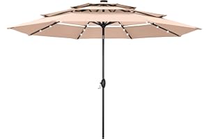 PHI VILLA 3m Garden Parasol Umbrella for Sun Protection 3 Tier Patio Outdoor Waterproof Umbrella with Crank