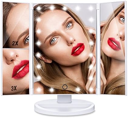 Lighted Vanity Mirror with LED Lights, Touch Screen | 1x/2x/3x Magnification and Usb Charging, 180°Adjustable, Dual Power Supply | Stand for Countertop Cosmetic Makeup