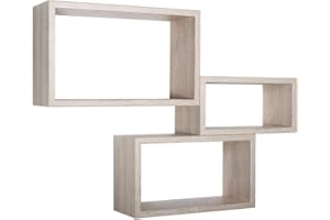 MODULARREDO | TRITTICO Set di 3 Mensole da Muro, Libreria Sospesa, Libreria Parete, Rovere Sagerau, 45x27 p15.5 cm, 40x22 p15.5 cm e 35x17 p15.5 cm, Kit Tasselli Incluso - Made in Italy