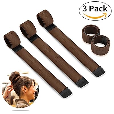 Bestidy 3PCS Perruque de cheveux Bun Disk Maker Donut Hair Piece Bob Maker Outil cheveux Brown