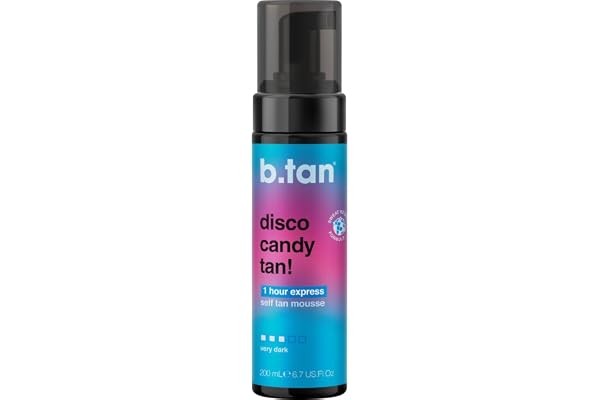 b.tan Dark Self Tanner | Disco Candy Tan - Fast, 1 Hour Sunless Tanner Mousse, Candy-Scented, Sweat-Proof & Transfer Resistant, No Fake Tan Smell, No Added Nasties, Vegan, Cruelty Free, 6.7 Fl Oz