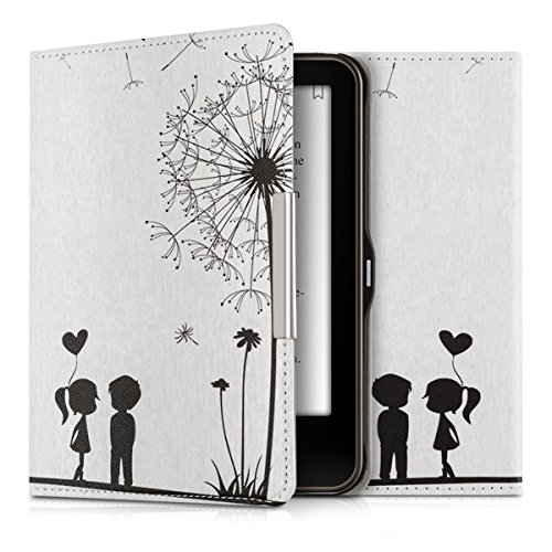kwmobile Hülle für Tolino Vision 1 / 2 / 3 / 4 HD - Flipcover Case eReader Schutzhülle - Bookstyle Klapphülle Pusteblume Love Design Schwarz Weiß