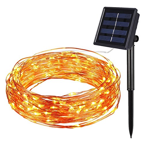 Vorally 10M 100er LED Kupferdraht Lichterketten warmweiß | Wasserdichte Aussen Sternen Lichterkette solar (Warmweiß) - 7