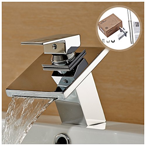 Grifo cocina Mezclador - Auralum® Calidad Alta Grifo Lavabo Mezclador de cocina y Baño Grifería fregadero cromo latón Monomando a cascada Del Lavabo(para agua fría y caliente)