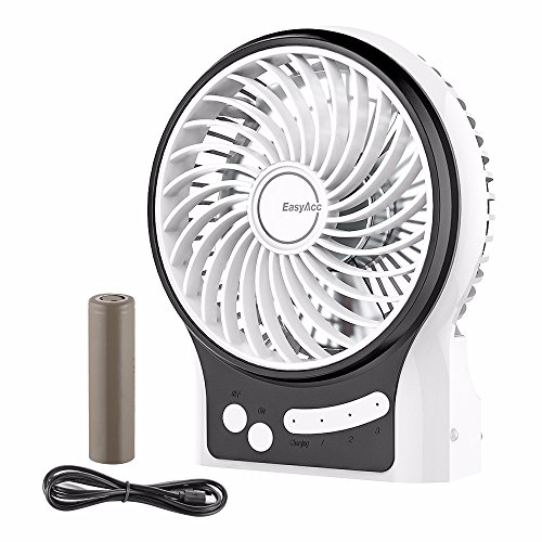 EasyAcc Mini Desktop USB Ventilator Personal Fan mit 2600 mAh aufladbarer LG Akku Zelle LED-Licht Beweglicher 3 einstellbare Geschwindigkeiten für Indoor und Outdoor Aktivitäten - Weiß
