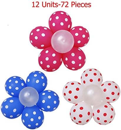Flower Balloons Set 60cm (72 Pieces-12 Unites) Latex Thick Polka Dots Balloons - Unique Decoration for Wedding, Party, Baby Shower or Birthday Parties - Easy to Setup &amp; Colorful Deco