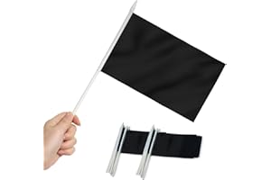 Anley Black Mini Flag 12 Pack - Banderas pequeñas en Miniatura de Mano en Blanco Negro sólido en palo - Resistente a la decoloración- 5x8 pulgadas con Poste sólido y Parte Superior de Lanza