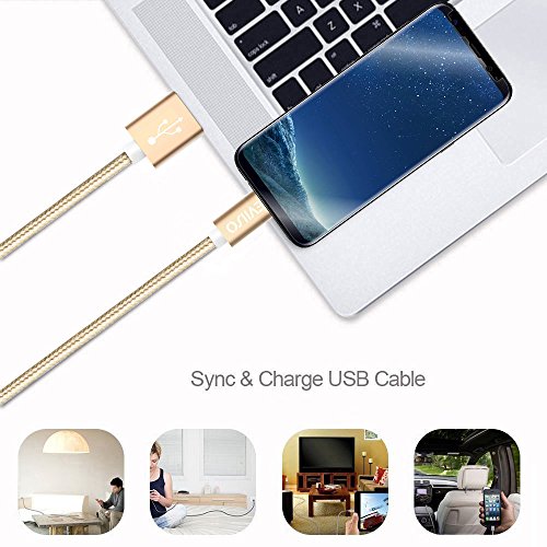 Magnetisches USB Type C kabel,-Lebenslange Garantieserie -EVIISO 1m Magnet PowerLine 2.4A Fast Charging USB C Kabel auf USB 3.0 A Ladekabel Datenkabel mit Nylongeflecht für Samsung Galaxy S8 S8 Plus,Huawei P9, P10,Nexus 5X/6P,OnePlus 3/3T und andere Type-C unterstützte Geräte (Gold) - 5
