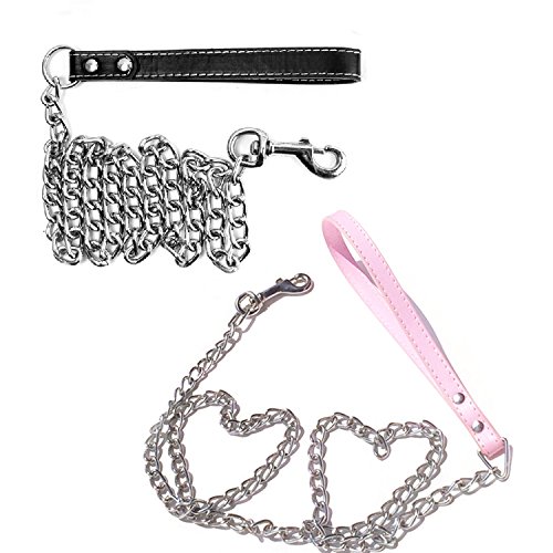 Heavy-Duty-Metal-Chain-link-Pet-Dog-Lead-Leash-with-PU-Handle-for-Medium-and-Small-Size-Dogs-and-Pets