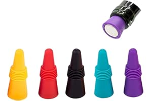 ZHJUJU Bouchons à Vin Silicone,5 Pack Colorées Réutilisables Vide Scellant Bouchon avec Filetée pour Alcool de Boisson Champagne. pour garder le vin frais.