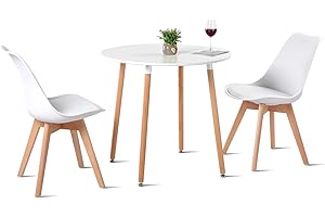 EGGREE - Conjunto de mesa con 2 sillas escandinavas, mesa de comedor redonda de madera de 80 cm y sillas de cocina, color blanco