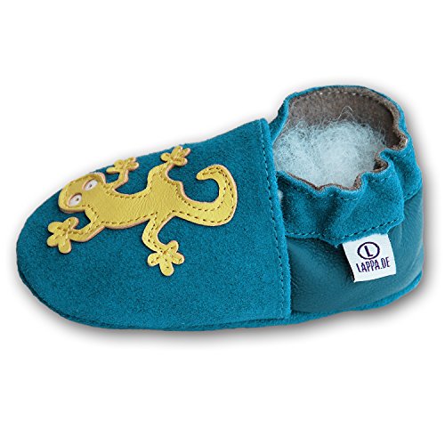 Lederpuschen Hausschuhe Kindergartenschuhe Krabbelschuhe Baby Lederschuhe Schläppchen Lauflernschuhe mit Wildledersohle Gr.19-31 LappaDE - 3