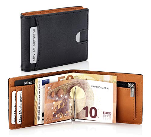 Preisvergleich Produktbild DAMINIC Geldbörse / Kartenetui mit Geldklammer, Münzfach, 6 Kartenfächer + RFID Schutz für Herren