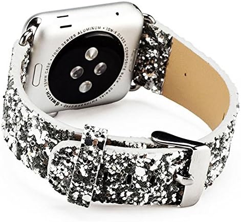 Glitter Apple watch band, Xingzhao Christmas Shiny Glitter Leather Bling Luxury iWatch Band Wristwatch Bracelet Strap Belt for Apple Watch Series1, Series2, Series3(42mm silver)