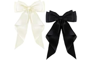 ZEVONDA Haarschleifen Clips - Haarspangen mit Großer Schleife Einfarbige Haarnadel mit Schleife Haarspangen Accessoires für Mädchen Frauen, Schwarz + Milchig weiß (2PCS)