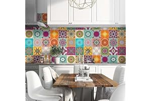 RE-COVERTILES - Autocollants Carrelage Salle de Bain et Cuisine 10 Pcs 20x20 cm - PS00179 Décoration murale en carrelage mosaïque PVC imperméable style carreaux de ciment Azulejos