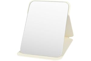 AYESY Składane lustro stołowe, 16 x 11 cm, białe, ze skóry PU, przenośne, podróżne lusterko kosmetyczne ze stojakiem na biurko biurowe, toaletkę, podróż, kemping