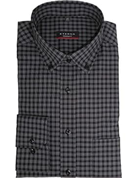 eterna Hemd Modern Fit Button Down grau / schwarz Karo - 8847 / 39 X193