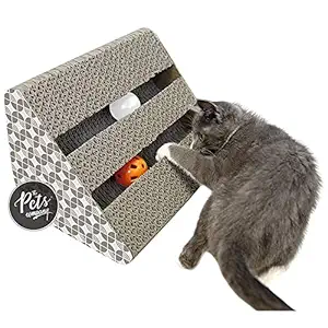 The Pets Company Corrugated Cardboard Cat Scratcher Kitty Scratching Pad Scratch Lounge Bed with Natural Catnip Bell Ball Toy