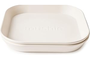 mushie Platos Cuadrados para Niños | Set de 2 | Reutilizables libres de BPA | Aptos para lavavajillas y microondas | Fabricados en Dinamarca | Ivory