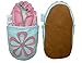 Soft Leather Baby girl Shoes with Suede Soles by Dotty Fish Pale Blue and Flower design - 6-12 months