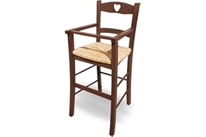 PALUPLUS Seggiolone in Legno di Faggio, misura 36x36x85 cm, Seduta in Paglia Intrecciata, Seggiolone Pappa, Stabile e Sicuro, Made in Italy -20F-5 (Noce Scuro)