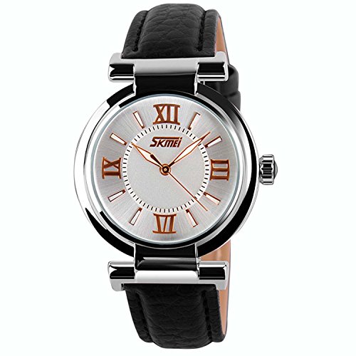 Modische Damen Wasserdicht Damen Wrist Watch Quarz Armbanduhr Lederband Schwarz
