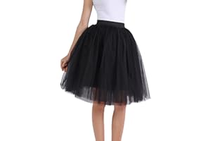 GENERISCH Tüllrock Damen Midi Lang Tutu Rock Ballettrock Elastische Hohe Taille Petticoat Unterrock Tanzkleid Retro Black Swan A-Linie 70er 80er Jahre Outfit Skirt Cosplay Party