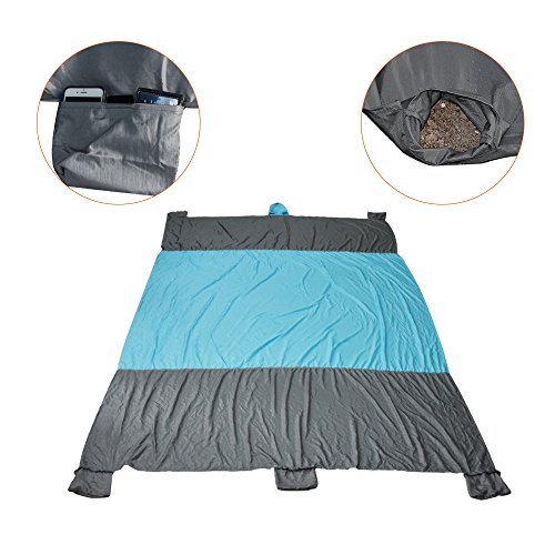 Stranddecke iRegro Picknickdecke Campingdecke, 9 x 7 Fuß, ultraleicht kompakt sandabweisend wasserdicht, aus schnell trocknendem Fallschirm-Nylon-Gewebe, mit Sandtaschen - 4