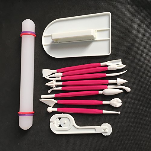Schönes Leben* 11 tlg Kuchendekorationsset Kuchendekorationswerkzeuge Ausstechformen Auswerfer Stempel Tortendeko Backen Stempel Modellierwerkzeug Glätter Fondant Marzipan (Rosa)