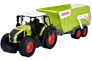 Dickie Toys 203739004 - CLAAS Traktor med Trailer - Frihjul, Interiör, Ljus, Ljud, Rörliga Delar och Trailer med Tippfunktion