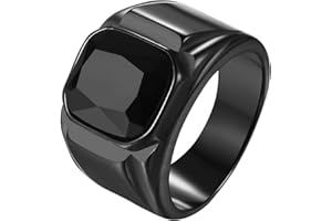 JewelryWe Anillo Piedras Negro Hombre: Anillos de Ágata Sello Motero Pulgar de Acero Inoxidable para Caballero Ancho 0.6" Antialérgico Hipoalergénico Talla 17 a 30 - Para Uso Diario Regalos