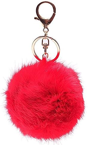 LIFECART Dasuke Plush Ball Gold Plated Charm Key Chain for Car Key Ring Bag (Red)