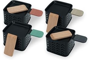CÉCOA • Cheese’Up Double Duo • Lot de 4 • Raclette à la Bougie • Sans Électricité • Poêlons Antiadhésifs & Spatules en Bois • Facile à Transporter & Nettoyer • Idéal pour Amateurs de Fromage
