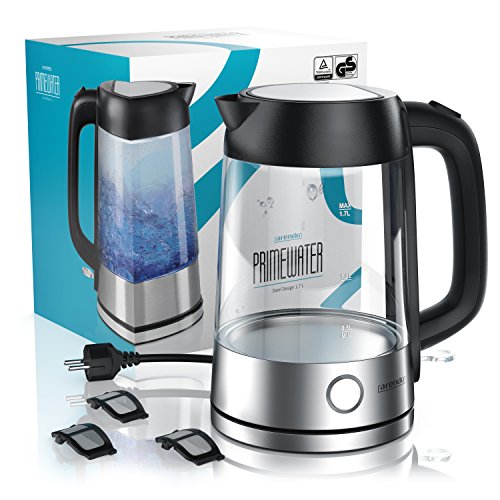 Arendo – Edelstahl-Glas-Wasserkocher inkl. LED-Innenbeleuchtung | Edelstahl-Glas-Optik | STRIX-Controller | integrierter Kalkfilter | 1,7 Liter | 2200 Watt | automatische Abschaltung | One-Touch-Verschluss - 5