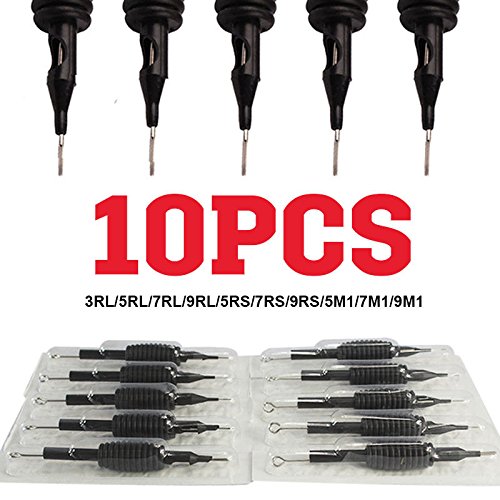10 sizes Disposable Tattoo Grip Tip Tubes 3/4" Black With Matching Needle RL/ RS/ M1