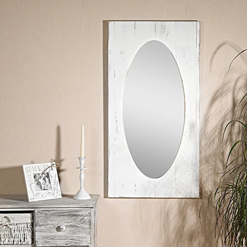 92CM Shabby Holz Spiegel Wandspiegel weiß Antik look Deko Spiegel Flurspiegel - 2