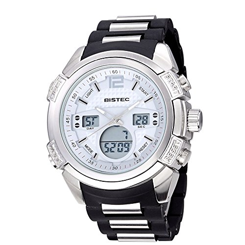 Bistec Herren Dual Time phosphoreszierende Zeiger Quarz wei Zifferblatt Multifunktional Wasserdichte Sport-Armbanduhr Bistec Herren Dual Time phosphoreszierende Zeiger Quarz wei Zifferblatt Multifunktional Wasserdichte Sport-Armbanduhr