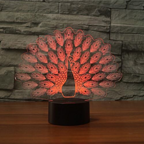 Peacock 3D Lamp Illusion Night Light, Gawell 7 Color Changing Touch Switch Table Desk Decoration Lamps Gift Acrylic Flat &amp; ABS Base &amp; USB Cable Creative Toy for Awesome Gift