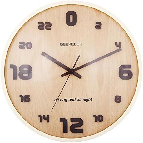 Simplicity Round Wall Clock , Spherical Glass Curved Wood Design Silent Non-ticking for Home Kitchen/Living Room -12Inches