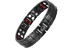 ‎JEROOT JEROOT Magnetarmband für Herren, Schwarzes Titan Armbänder 4 Elemente Doppelreihiges Magnet Armband Gesundheit Energiearmband mit hochwertigem Faltverschluss und Uhrengliederentferner (3500 gauss)